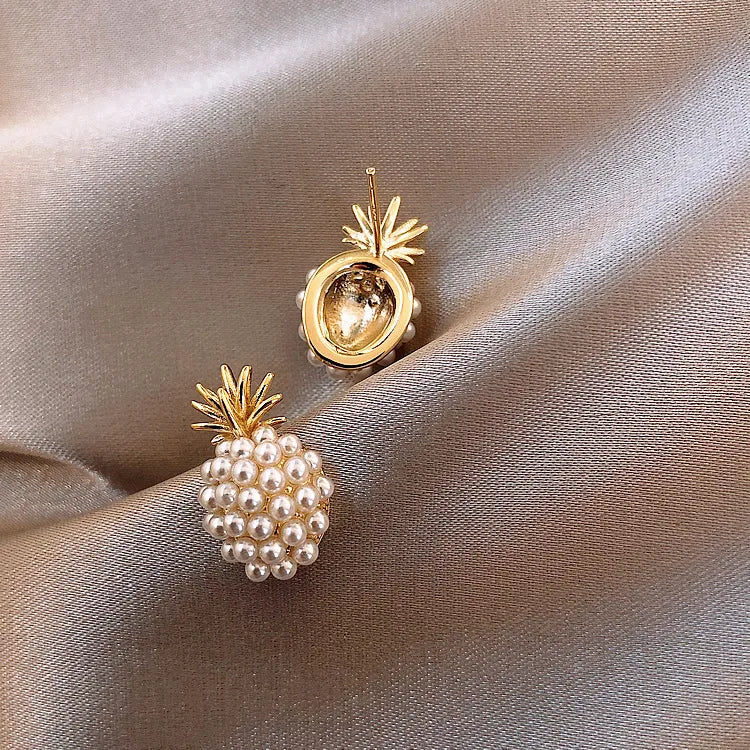 Pineapple Alloy Inlay Artificial Pearls Gold Plated Women's Ear Studs