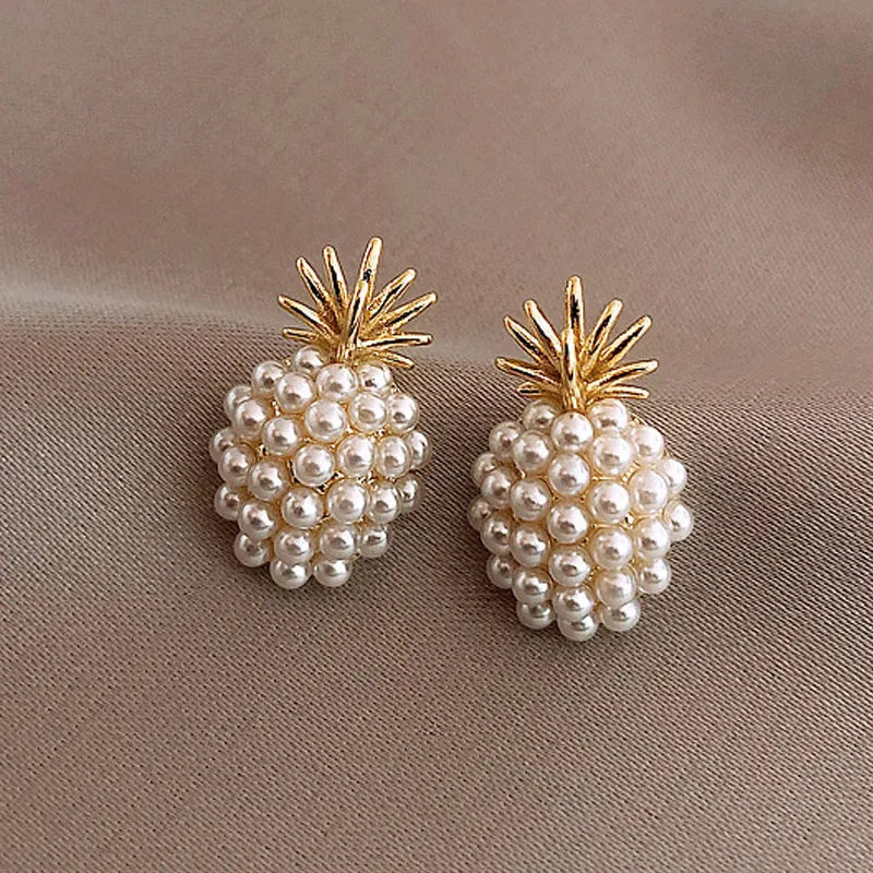 Pineapple Alloy Inlay Artificial Pearls Gold Plated Women's Ear Studs