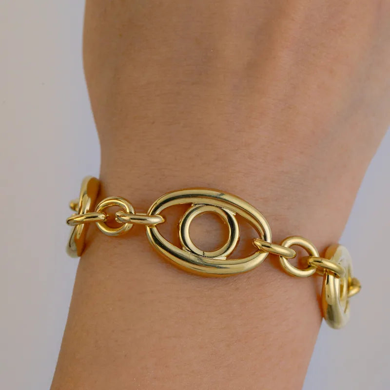 Retro 304 Stainless Steel 18K Gold Plated Zircon Cable Chain Bracelets