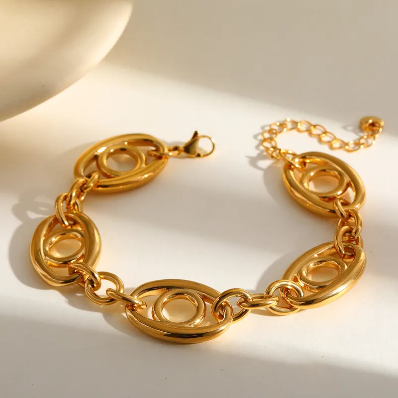 Retro 304 Stainless Steel 18K Gold Plated Zircon Cable Chain Bracelets