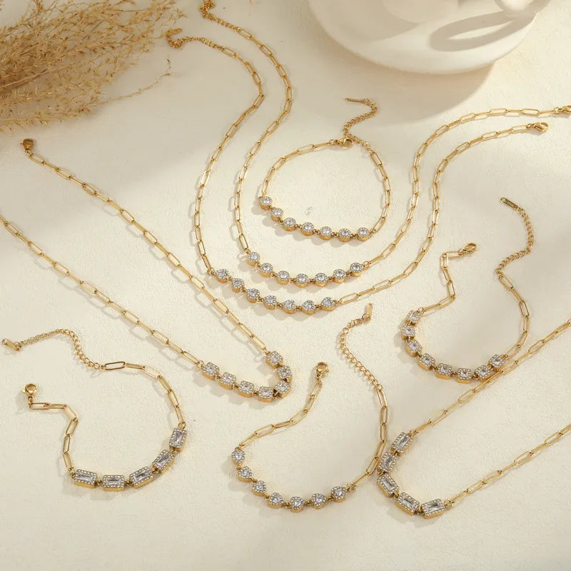 Stainless Steel Zircon diamond Chain Necklace Luxurious Set