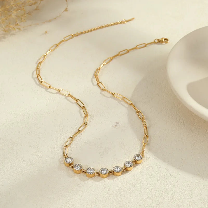 Stainless Steel Zircon diamond Chain Necklace Luxurious Set