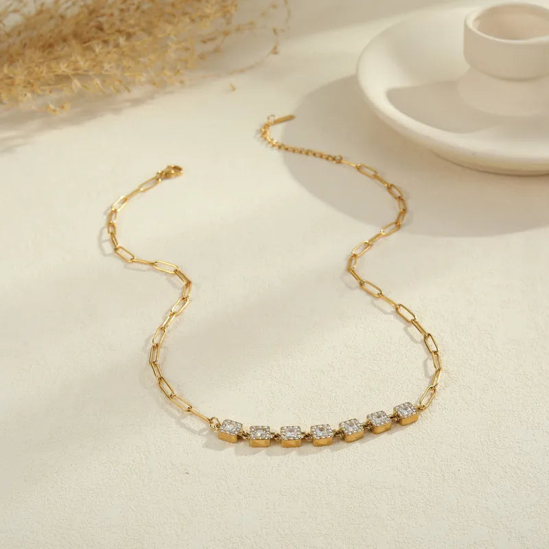Stainless Steel Zircon diamond Chain Necklace Luxurious Set