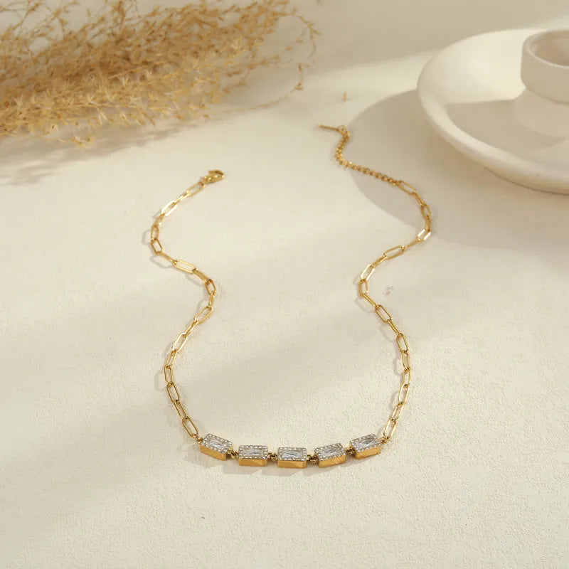 Stainless Steel Zircon diamond Chain Necklace Luxurious Set