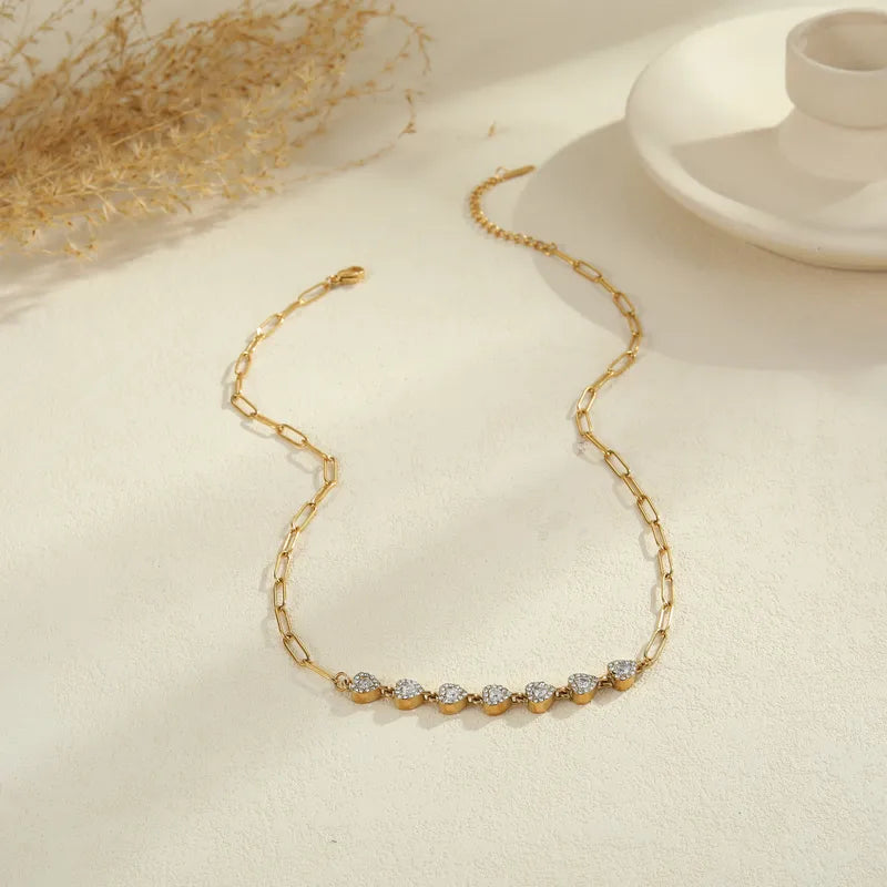 Stainless Steel Zircon diamond Chain Necklace Luxurious Set