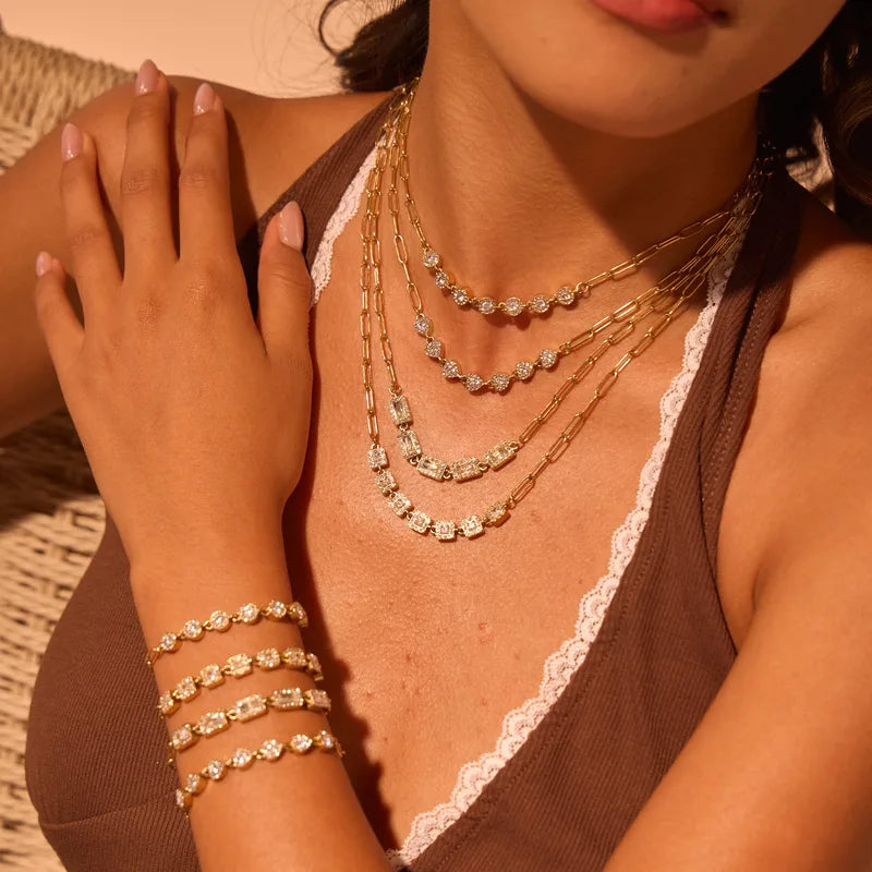 Stainless Steel Zircon diamond Chain Necklace Luxurious Set