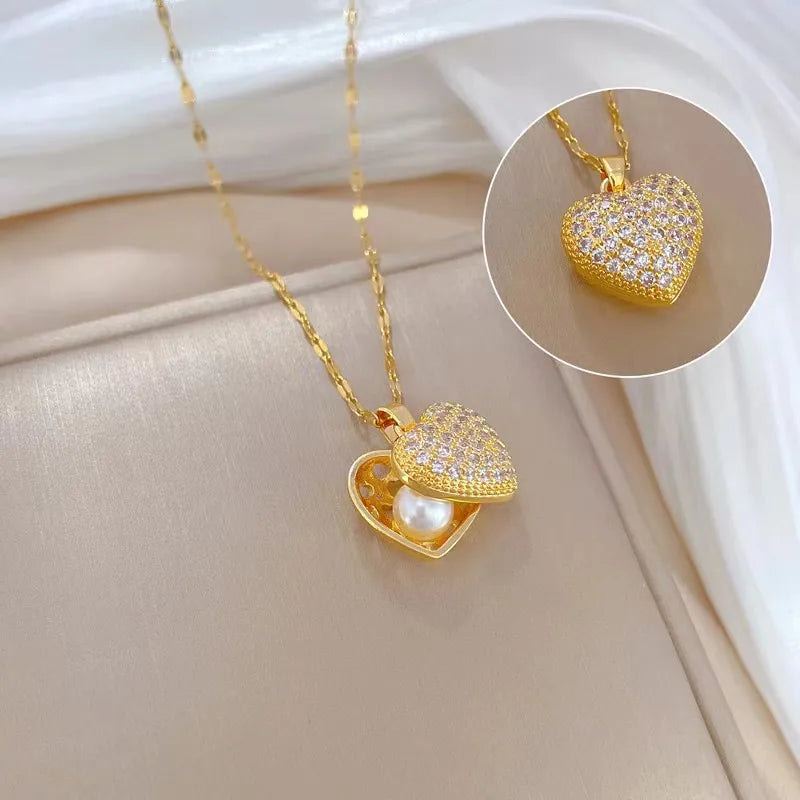 Ion Plating (IP) 18K Gold Plated Heart Shape 304 Stainless Steel Pendant Necklace