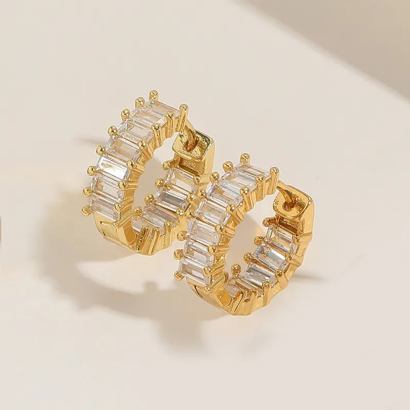 Plating Inlay Copper Zirconium 14K Gold Plated hoop Earrings