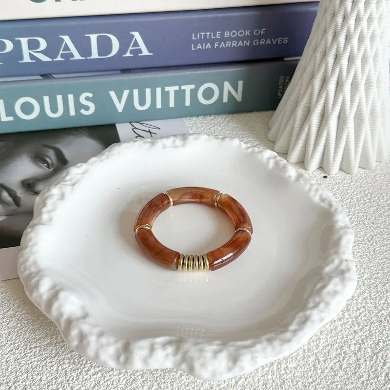 Warm Color Geometric Pattern Alloy Resin Bracelet Set