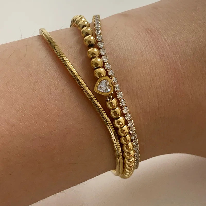 PVD Coated Real Gold Plated 16K White Plating Heart Shape 304 Stainless Steel Bracelets