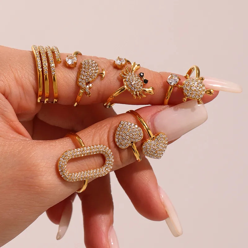 PVD Coated Real Gold Plated 18K Gold Crab Whale Titanium Steel Elegant Beach Shiny Waterproof Non Tarnish Rings