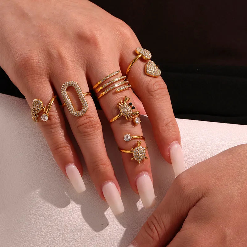 PVD Coated Real Gold Plated 18K Gold Crab Whale Titanium Steel Elegant Beach Shiny Waterproof Non Tarnish Rings