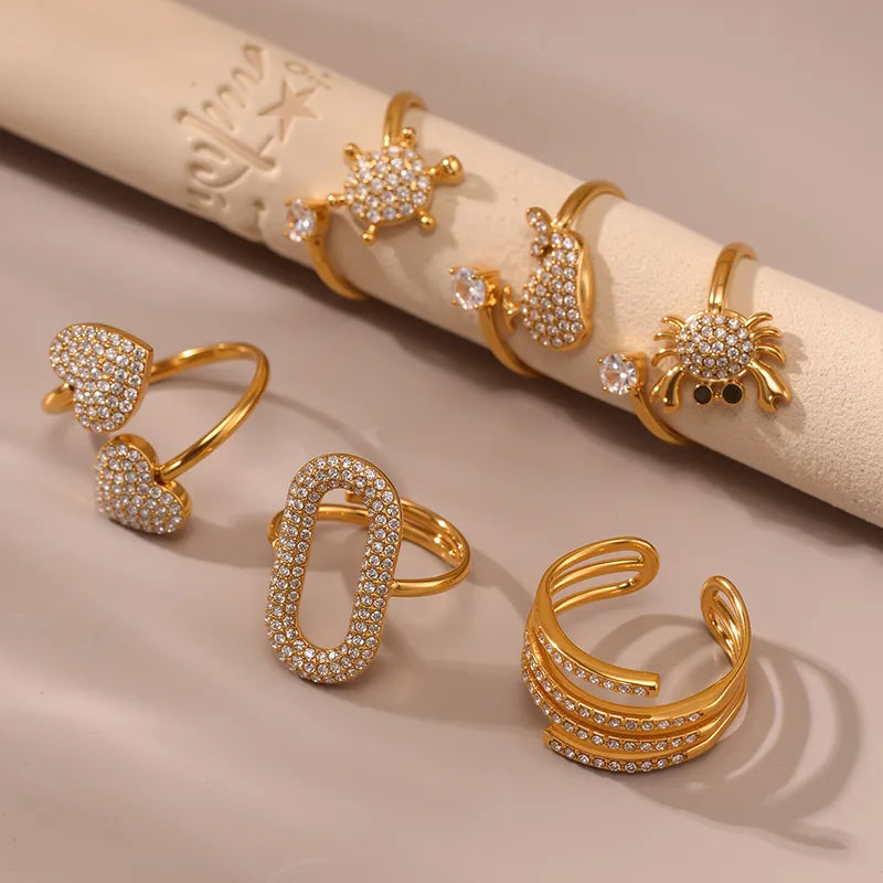 PVD Coated Real Gold Plated 18K Gold Crab Whale Titanium Steel Elegant Beach Shiny Waterproof Non Tarnish Rings