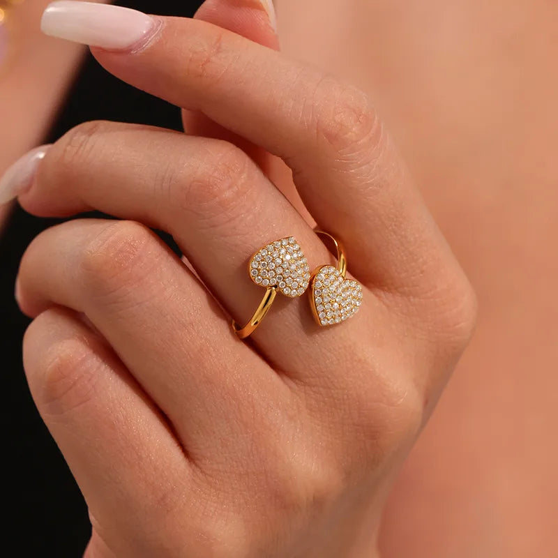 PVD Coated Real Gold Plated 18K Gold Heart Shape Titanium Steel Elegant Beach Shiny Waterproof Non Tarnish Rings