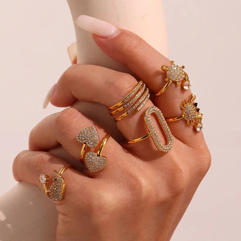 PVD Coated Real Gold Plated 18K Gold Crab Whale Titanium Steel Elegant Beach Shiny Waterproof Non Tarnish Rings