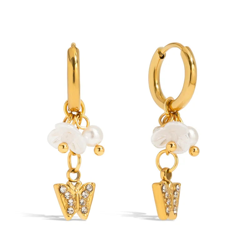 PVD Coated Real Gold Plated 18K Gold Star Butterfly 304 Stainless Steel Elegant Beach Sweet Ear Studs