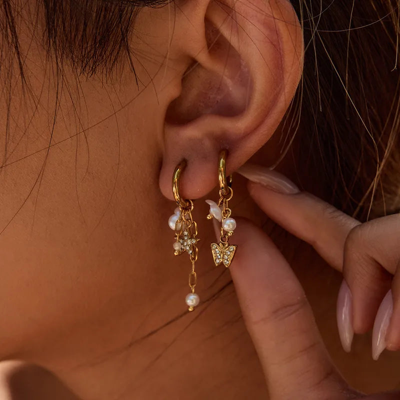 PVD Coated Real Gold Plated 18K Gold Star Butterfly 304 Stainless Steel Elegant Beach Sweet Ear Studs