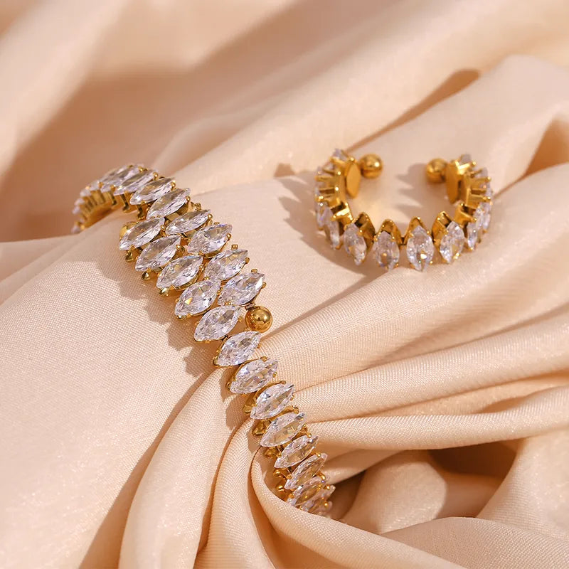 PVD Coated Real Gold Plated 18K Gold Water Droplets 304 Stainless Steel Simple Style Classic Style Waterproof Non Tarnish Rings Bracelets