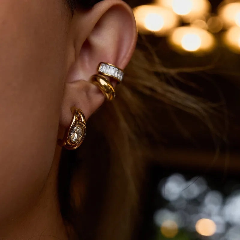 PVD Coated Real Gold Plated Geometric 304 Stainless Steel Classic Style Waterproof Non Tarnish Ear Cuffs Ear Studs