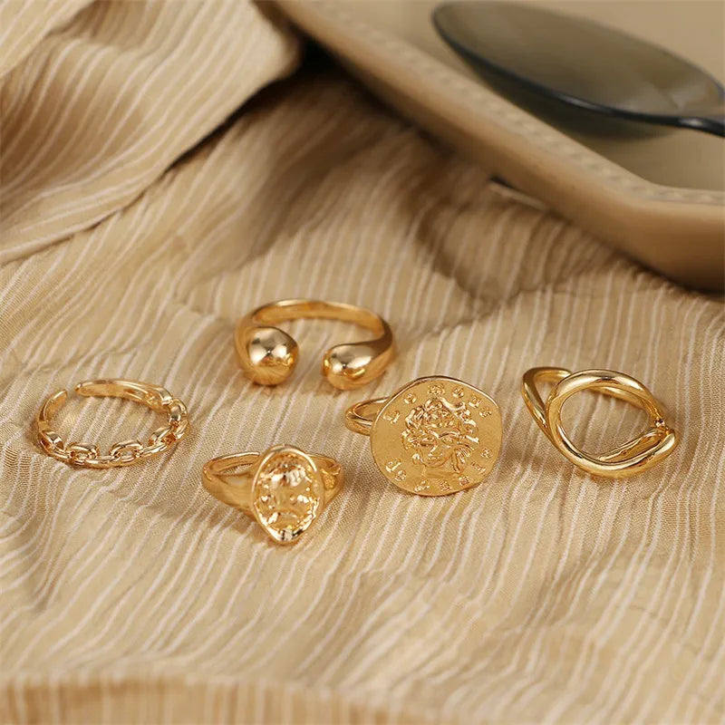 Geometric Alloy Plating Women's Open Rings