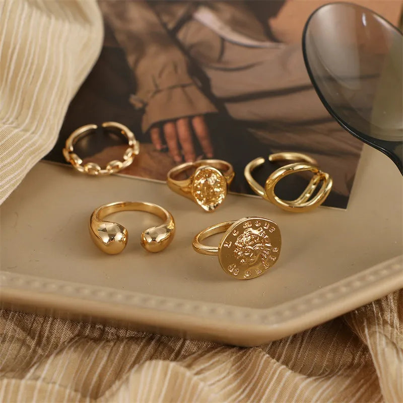 Geometric Alloy Plating Women's Open Rings