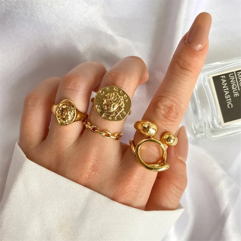 Geometric Alloy Plating Women's Open Rings