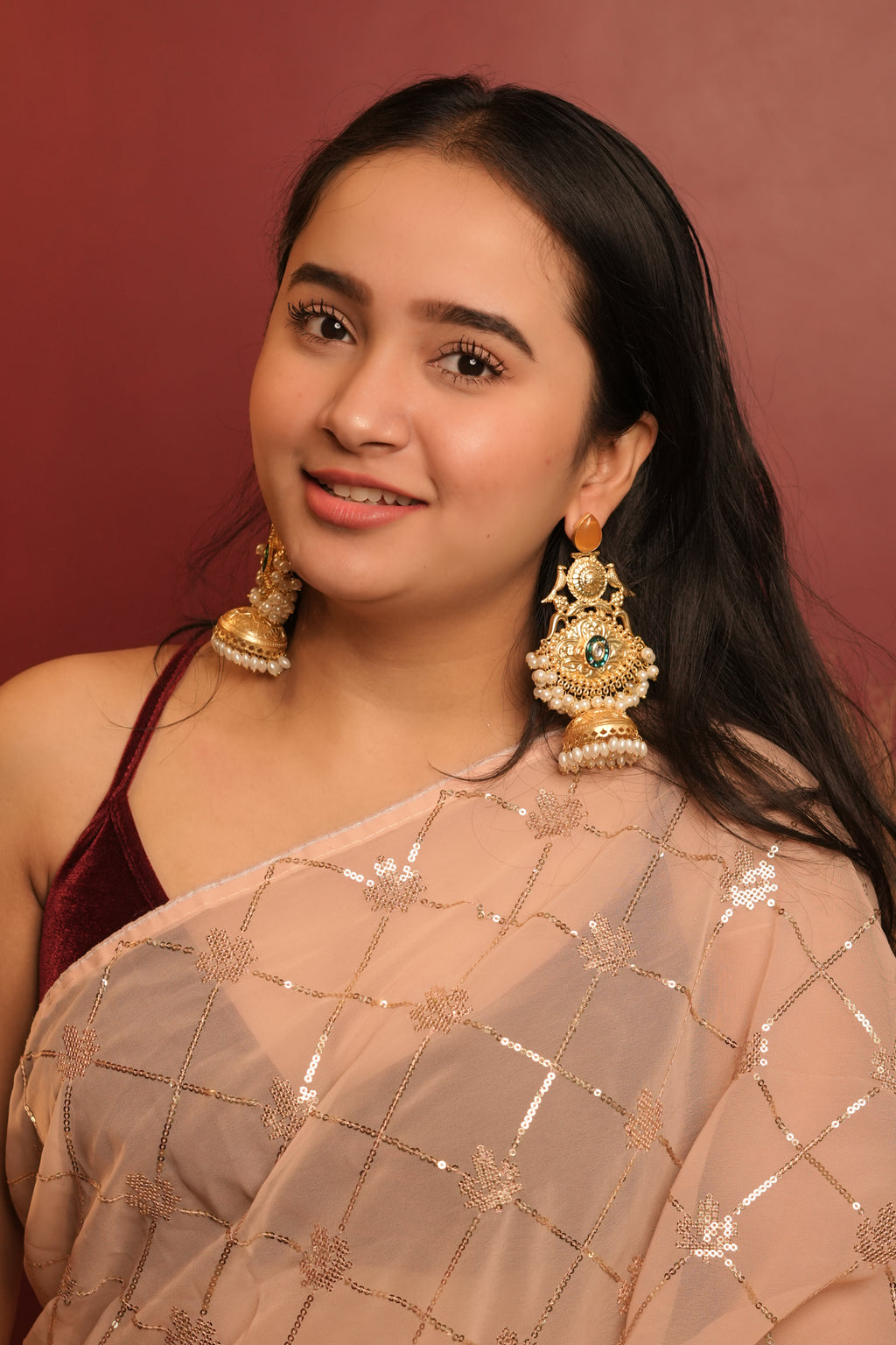 Rani Meher” Emerald Temple Jhumka – TaraSitara Royal Heirloom Collection