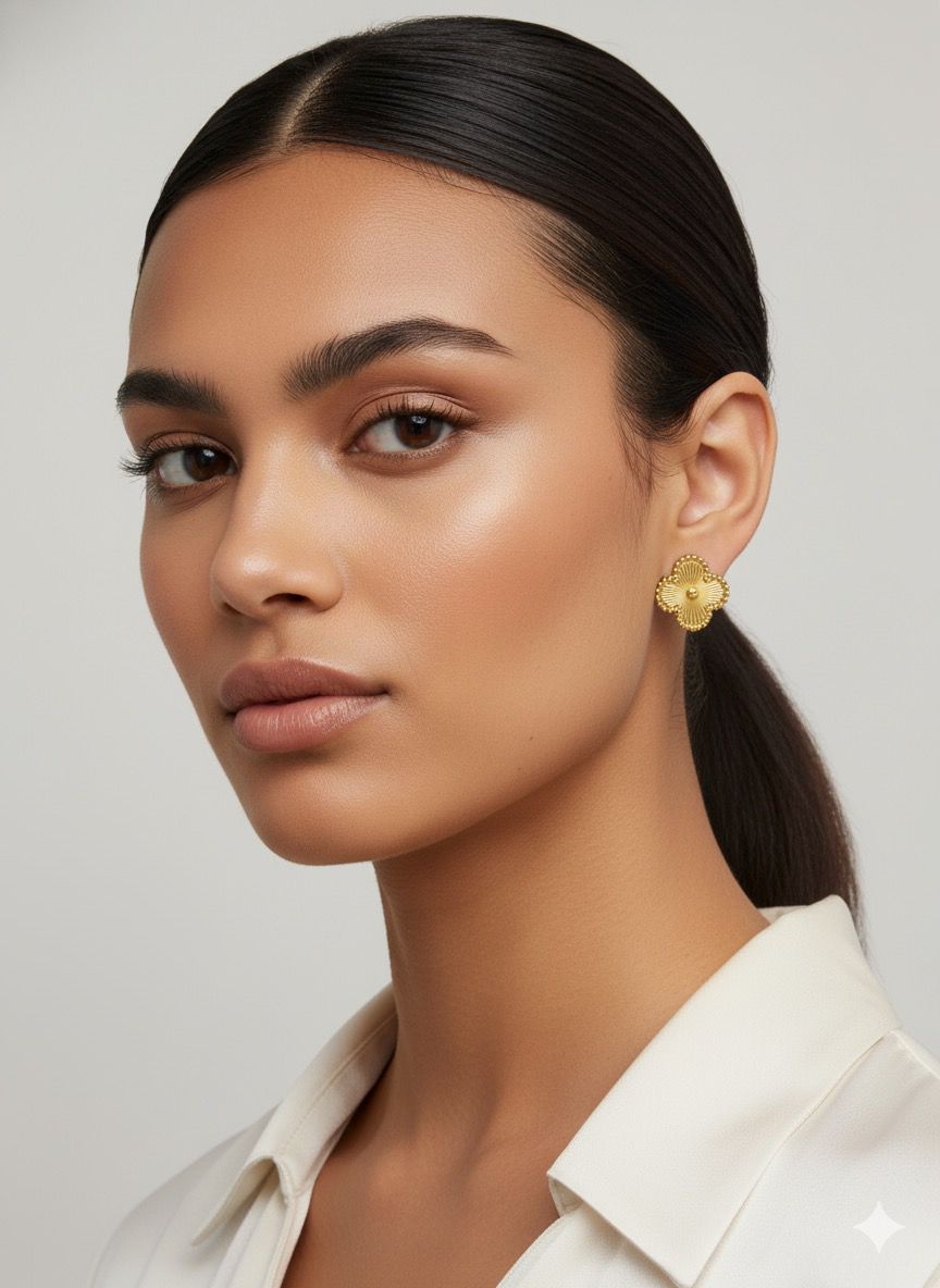 Elegance Reimagined: Gold Clover Stud Earrings