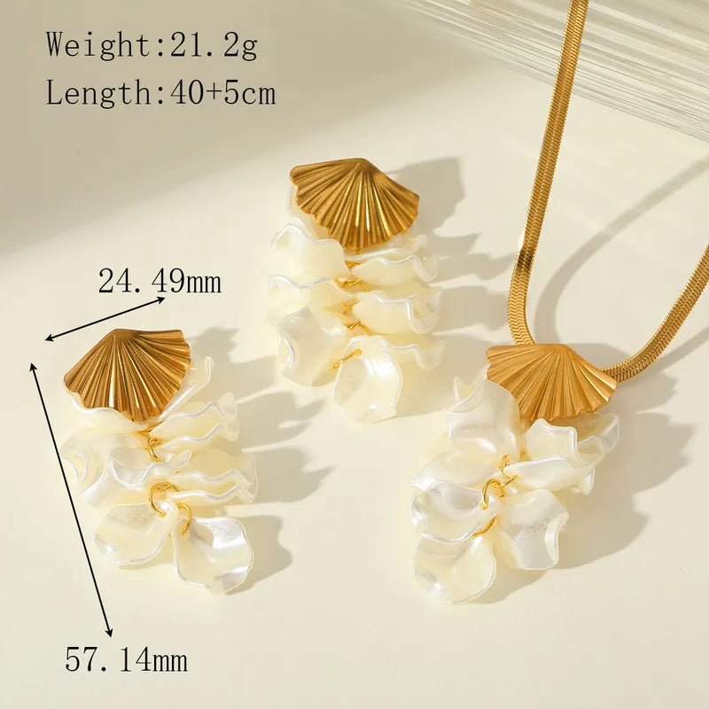 Retro Irregular Geometric Petal 304 Stainless Steel 18K Gold Plated Plating Inlay Blade Chain Ear Studs Necklace