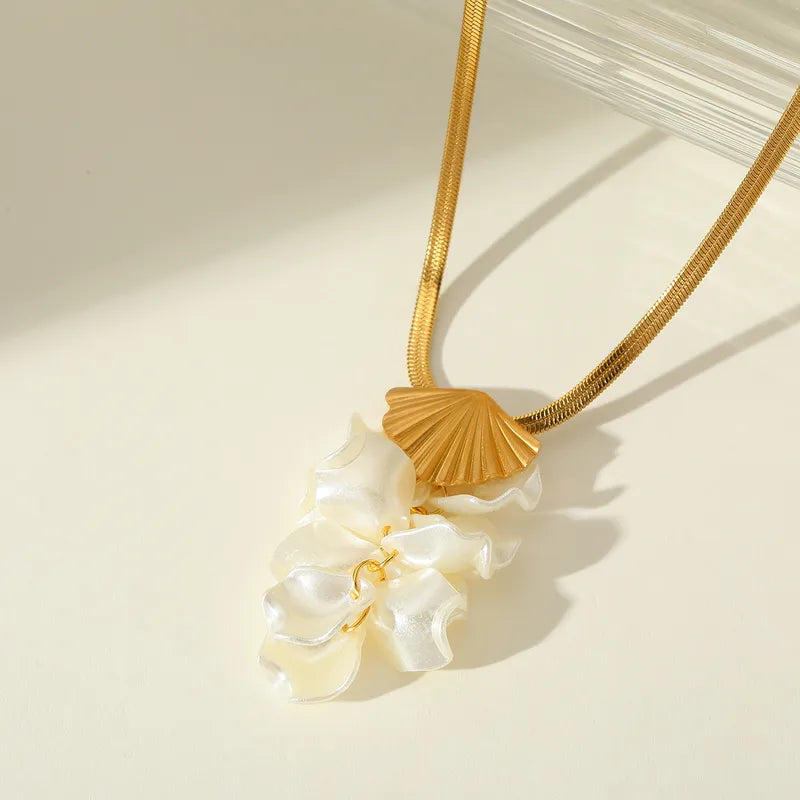 Retro Irregular Geometric Petal 304 Stainless Steel 18K Gold Plated Plating Inlay Blade Chain Ear Studs Necklace