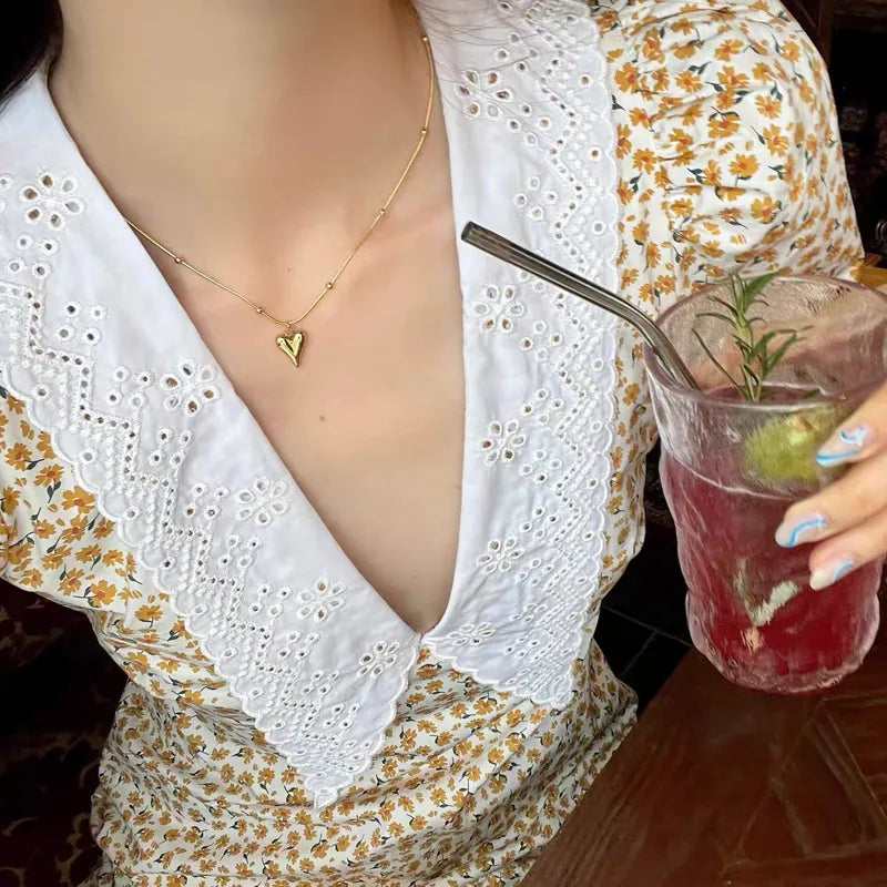 Heart Shape Titanium Steel Plating Gold Plated Pendant Necklace