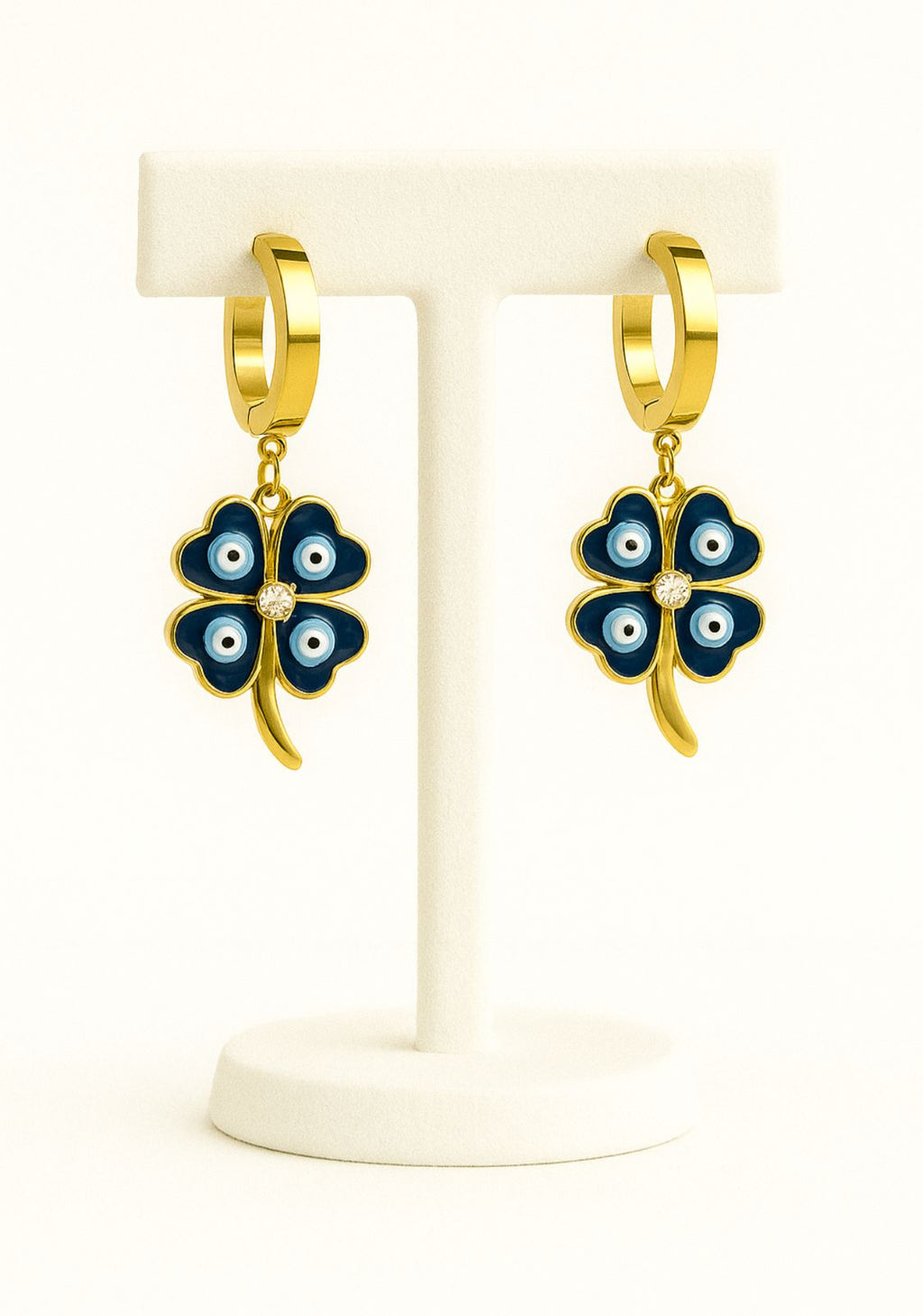 Lucky Charm Clover Evil Eye Hoops