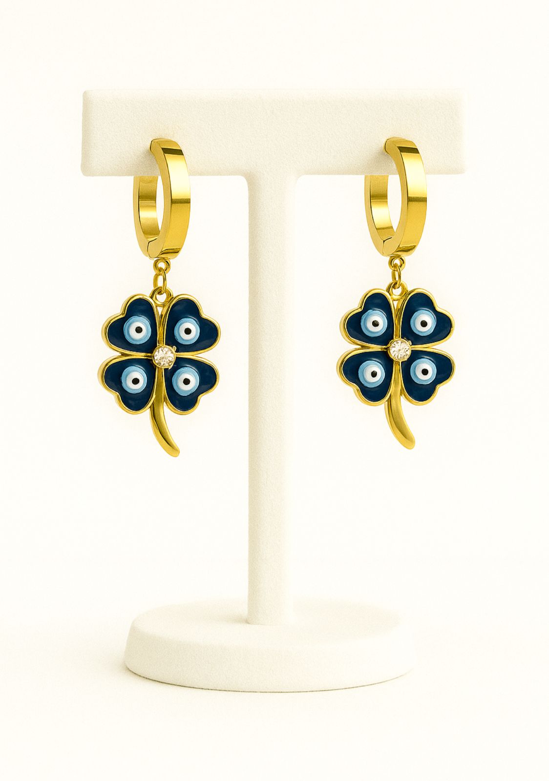 Lucky Charm Clover Evil Eye Hoops