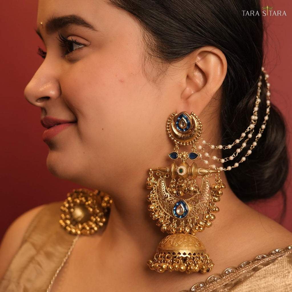 Noor-e-Royal” Kundan Jhumka with Blue Sapphire Detailing – TaraSitara Heritage Collection