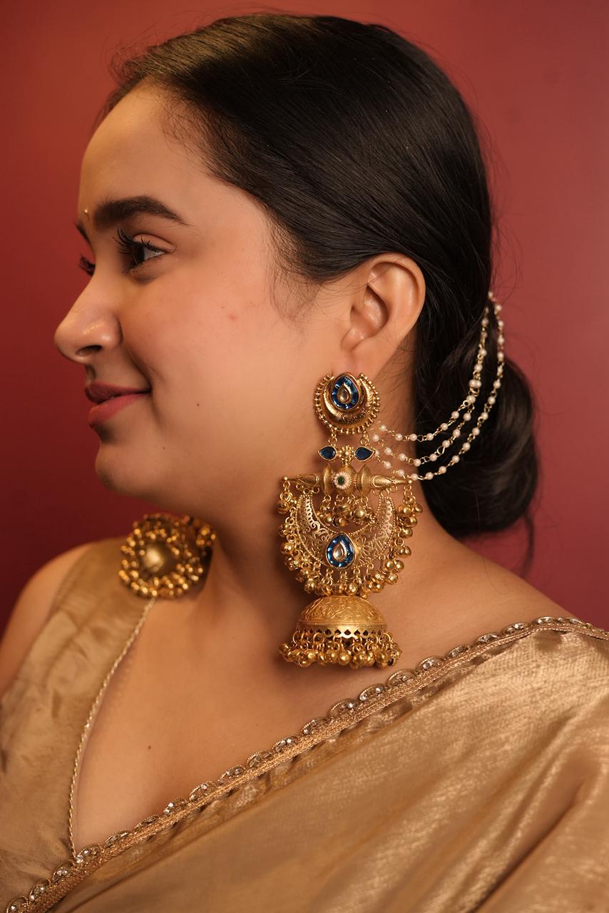 Noor-e-Royal” Kundan Jhumka with Blue Sapphire Detailing – TaraSitara Heritage Collection