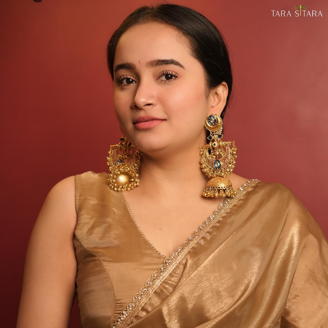 Noor-e-Royal” Kundan Jhumka with Blue Sapphire Detailing – TaraSitara Heritage Collection