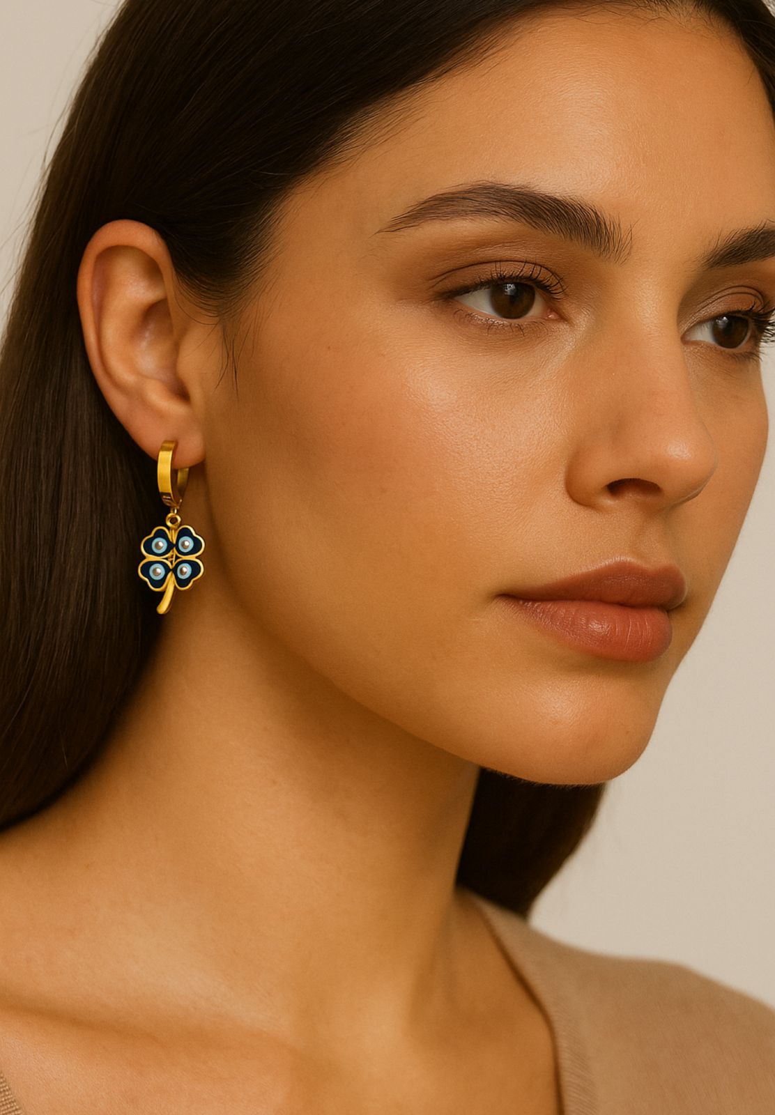 Lucky Charm Clover Evil Eye Hoops